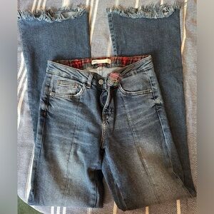 Zara Plaid Accent Denim Jeans